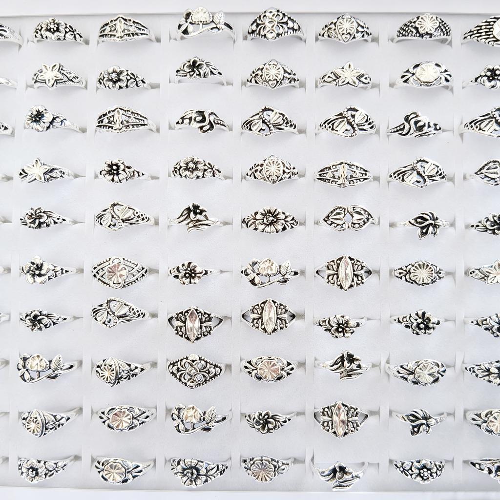 10Pcs Chinese-style retro engraved ring, alloy accessory ring, party simple ring, finger ring