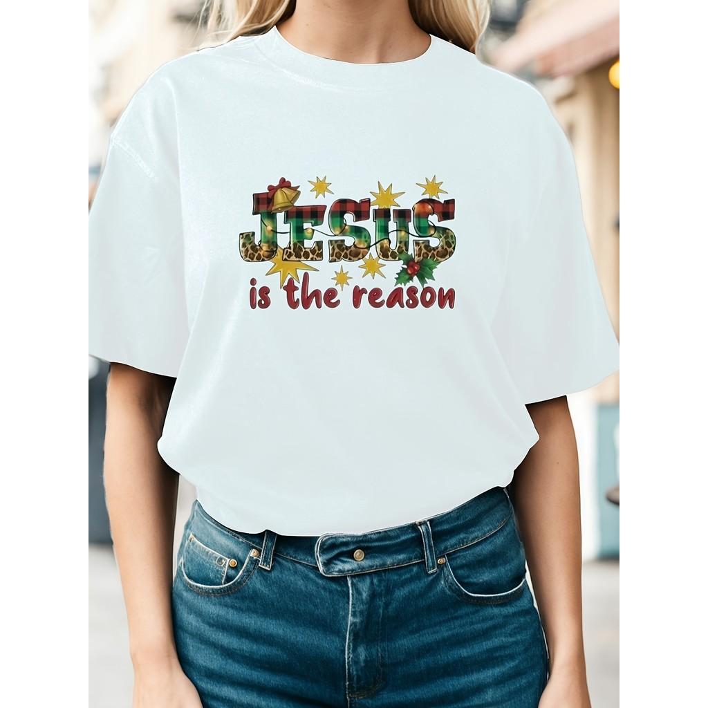 

1 Ladies Casual T-Shirt with Cute Geometric Print, Crew Neck, Short Sleeves, Regular Length - Four Seasons Fashion Top XXL білий