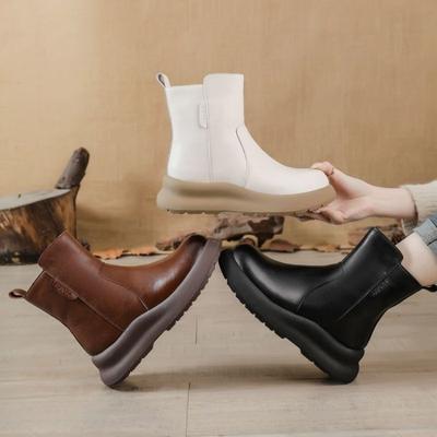Autumn And Winter Casual Fashion Women's Thick Bottom Snow Boots Retro Round Head Solid Color Warm Cotton Boots