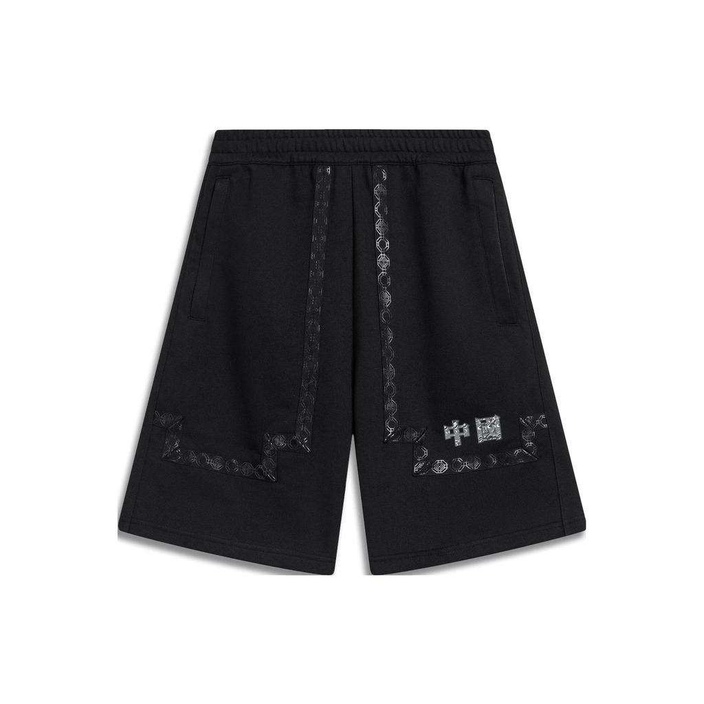 Li-Ning China Culture Series Brand Logo Embroidered Elastic Waist Straight Loose Casual Shorts Men Bottoms Black AKST383-2