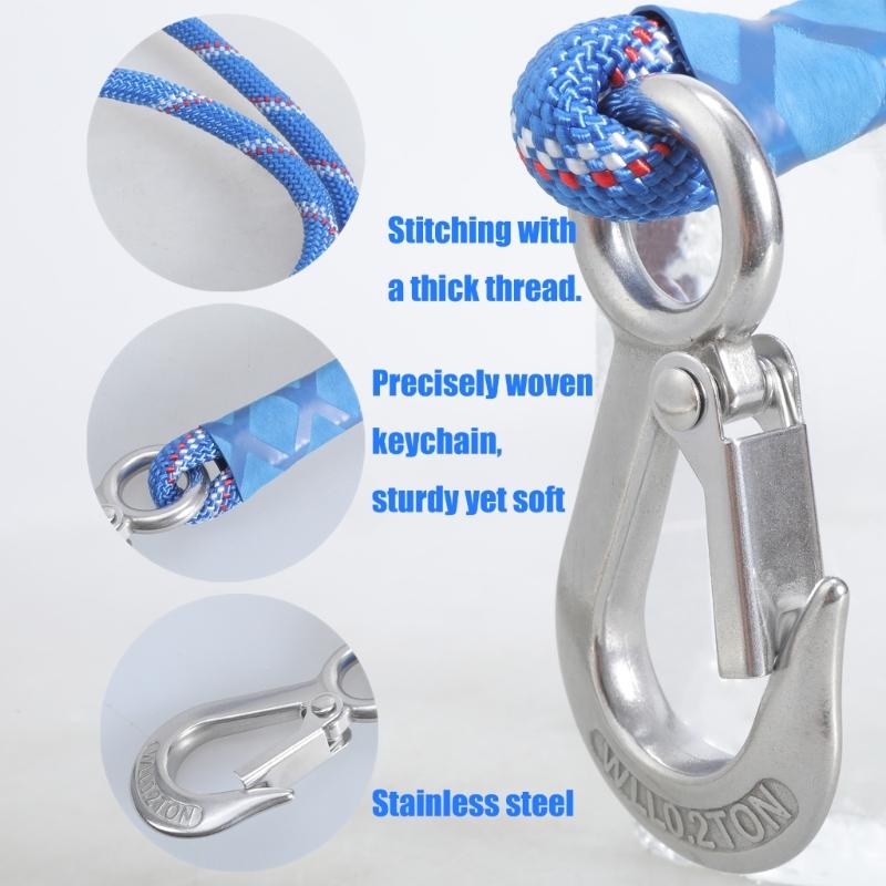 Weather Resistant 150cm Blue Hammock Attachment Rope with Hook for Outdoor Tree Hanging Chair and Playgrounds Activity