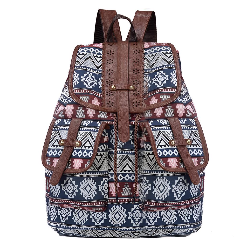 Rucksack im Ethno-Stil mit Retro-Muster, Canvas, Damentasche, modischer und personalisierter kleiner Reiserucksack mit Kordelzug