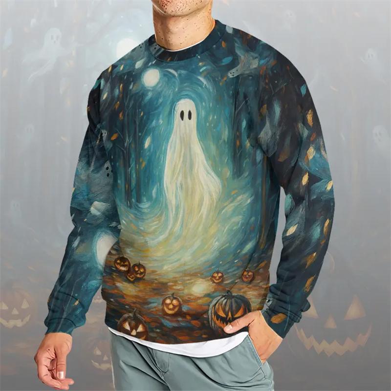 Modischer 3D-Druck Halloween Hässlicher Pullover Für Männer Trendige Streetwear Langarm Feiertags-Sweatshirts Coole Übergroße Pullover M gray