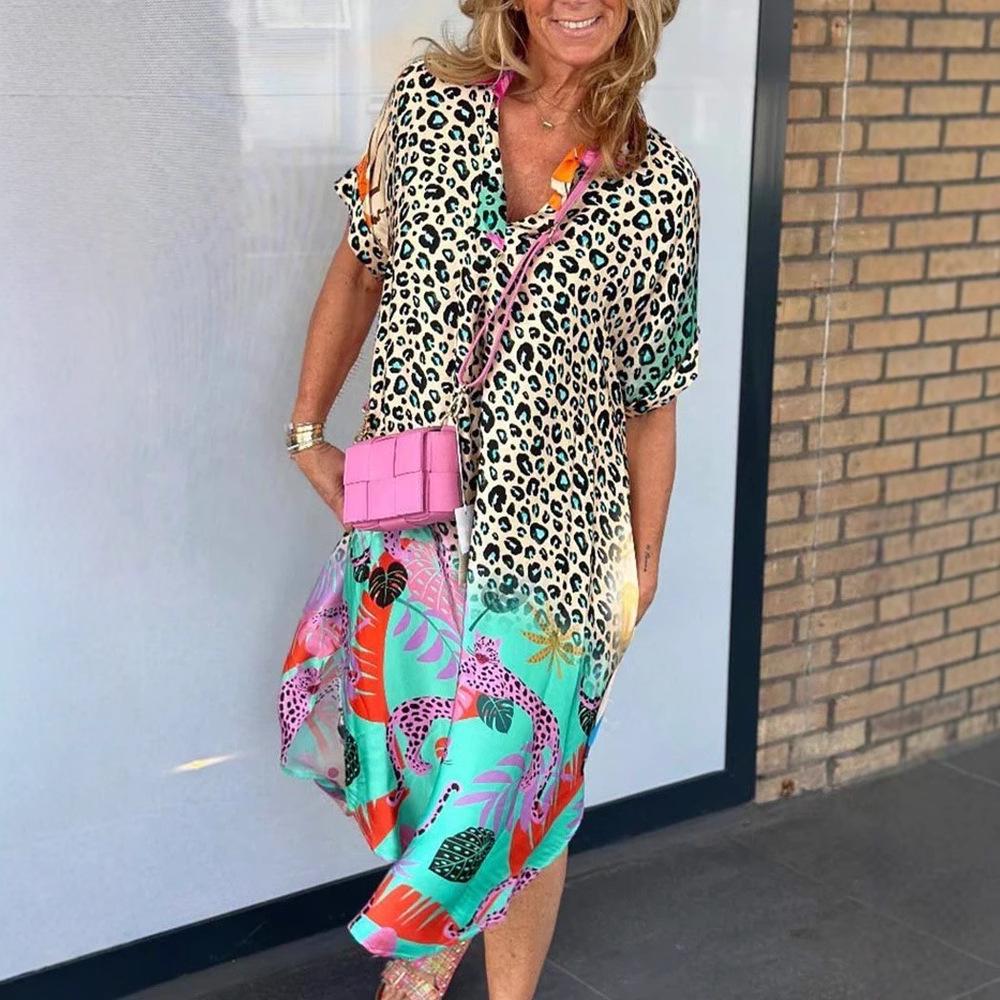 

Women s Summer Print Half-Collar Loose Dress 5XL