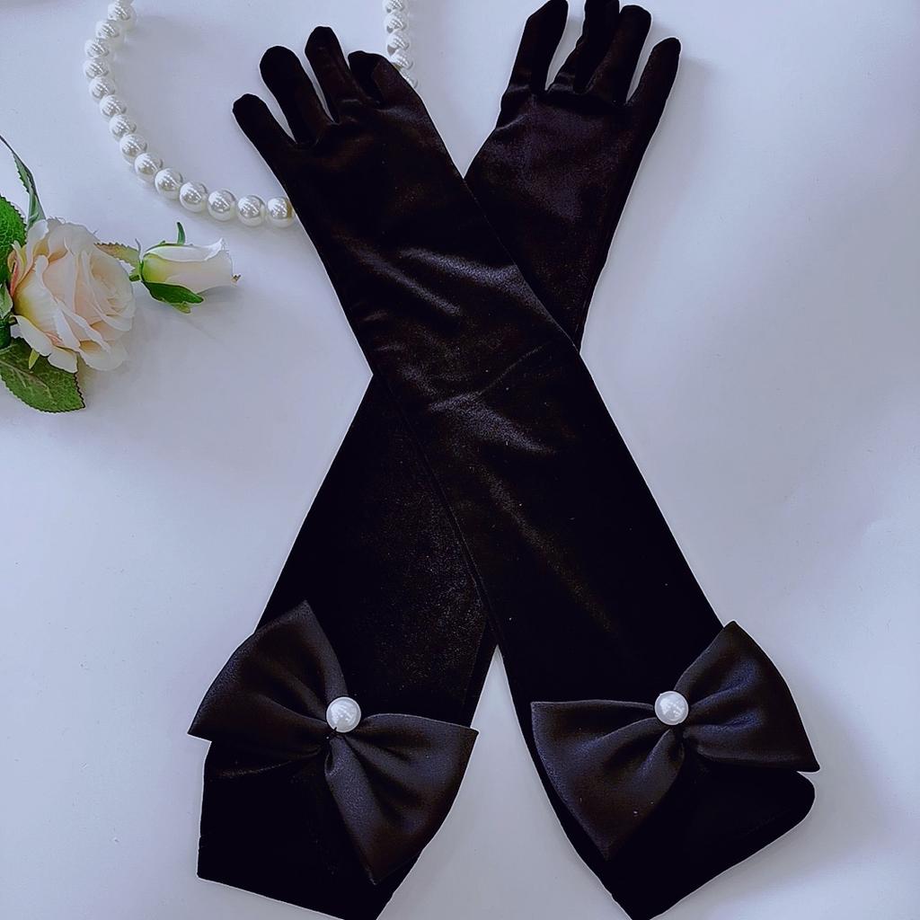 Autumn and Winter Velvet Long Gloves Black Dress Wedding Ball Bridal Etiquette Dinner Performance Party Gloves