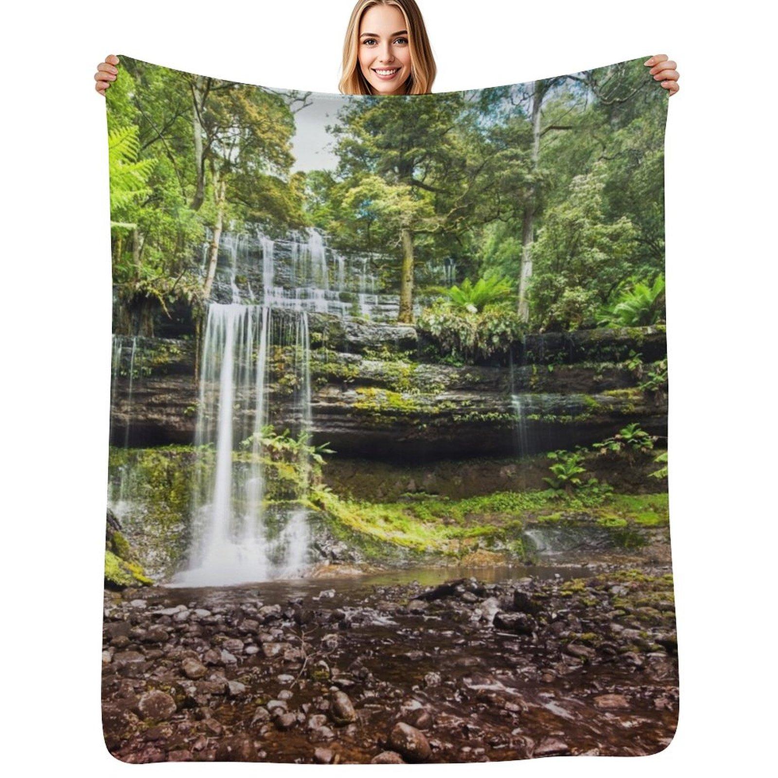 Russell Falls, Tasmania Throw Blanket Cozy Sofa Blanket for TV Watching Napping Size: 75*100cm, Weight: 230 GSM
