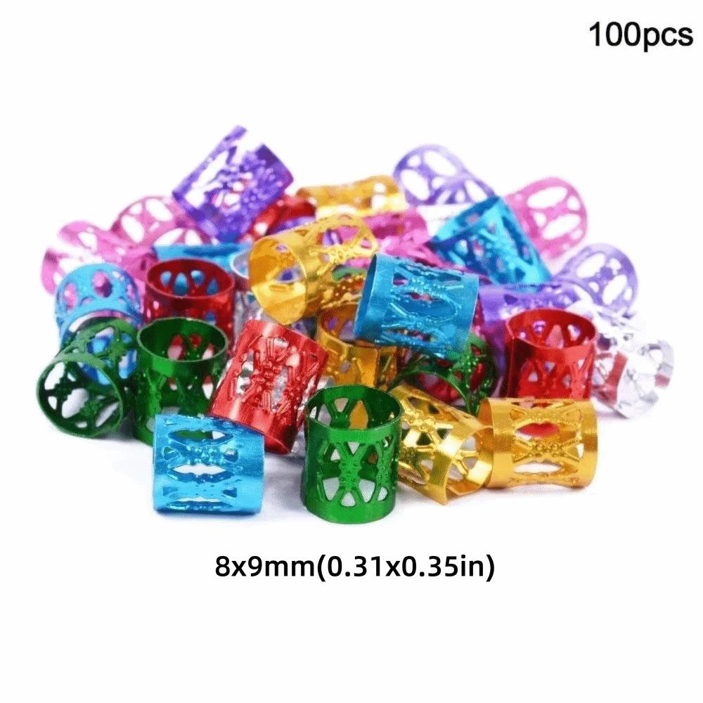 100PCS Aluminum Dreadlock Hair Rings Multicolor Adjustable Hair Cuffs Hair Decoration