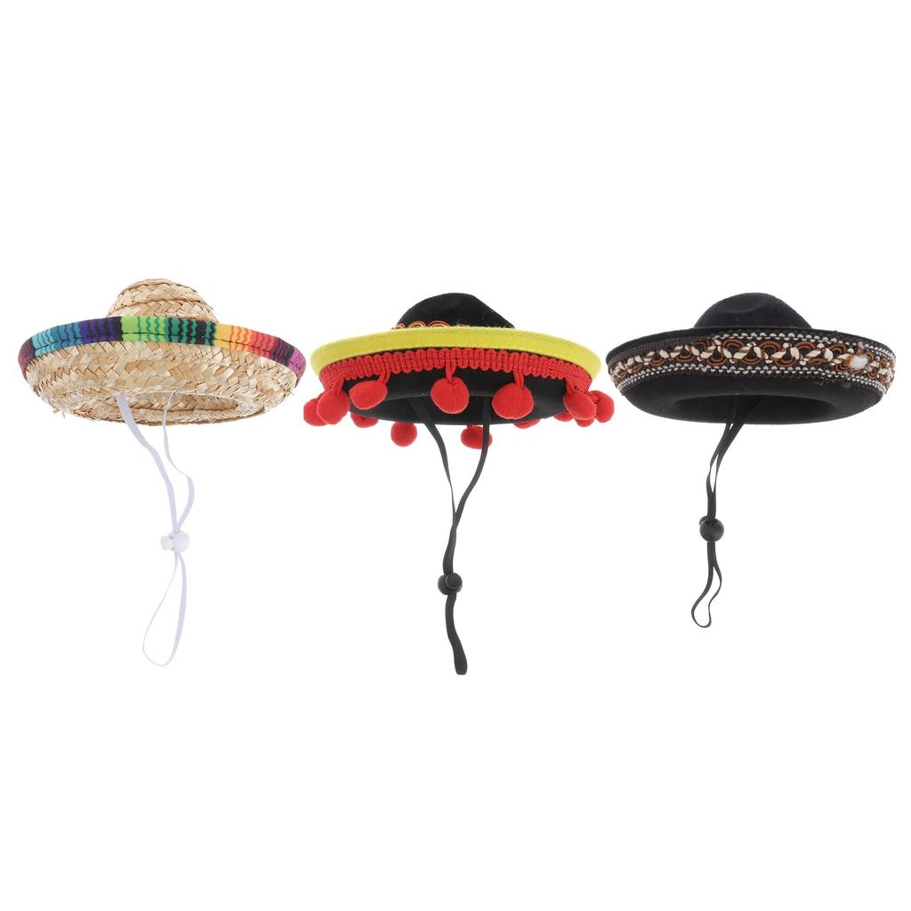 POPETPOP 3-Piece Sombrero Party Hats for Halloween Dog Costumes, Sombrero Headbands with Small Ball Hair Hoops for Pet Kitten Party Decorations