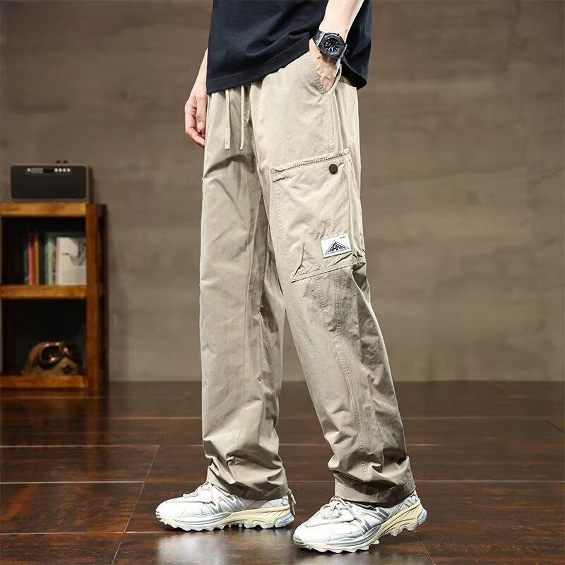 Men's summer thin quick-drying ice silk pants, new loose straight casual tooling trousers