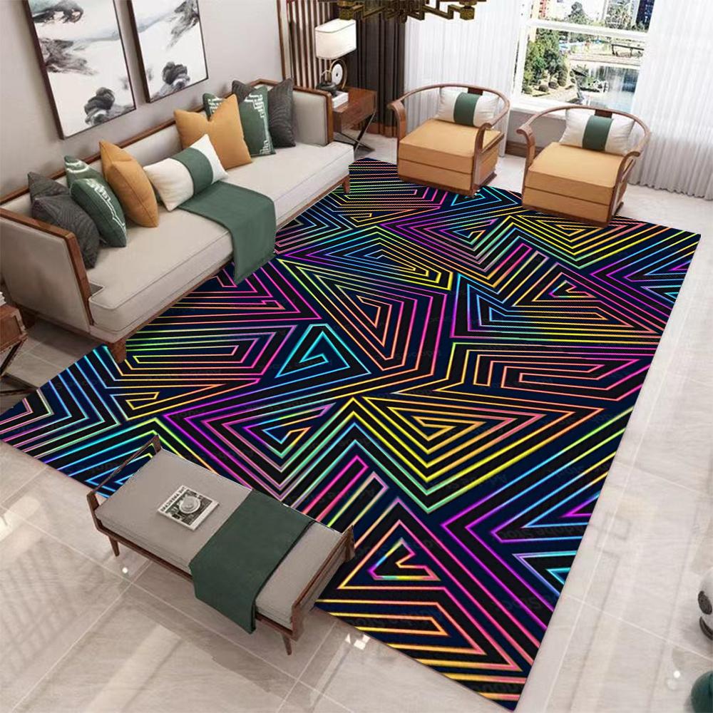 Schwarzer Geometrischer Abstrakt Teppich Wohnzimmer Zuhause Großer Schlafzimmerteppich Leichter Luxus Sofa Couchtisch Rutschfeste Bodentuch Dekoration