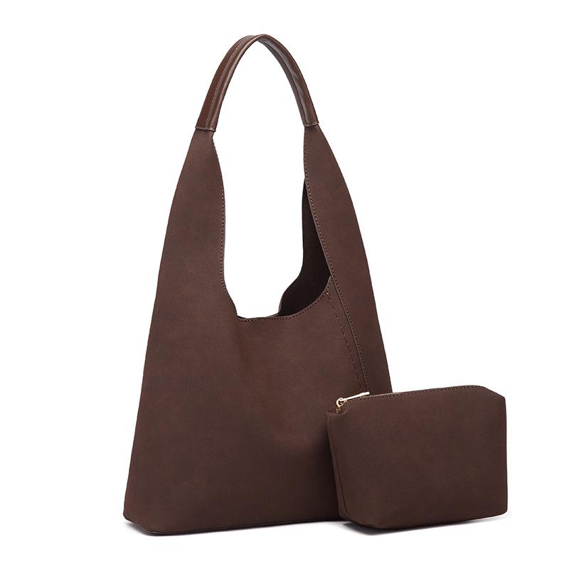 Leather Fleece Simple And Fashionable Shoulder Bucket Bag Commuter Summer Versatile Tote Bag Soft And Portable Student Armpit