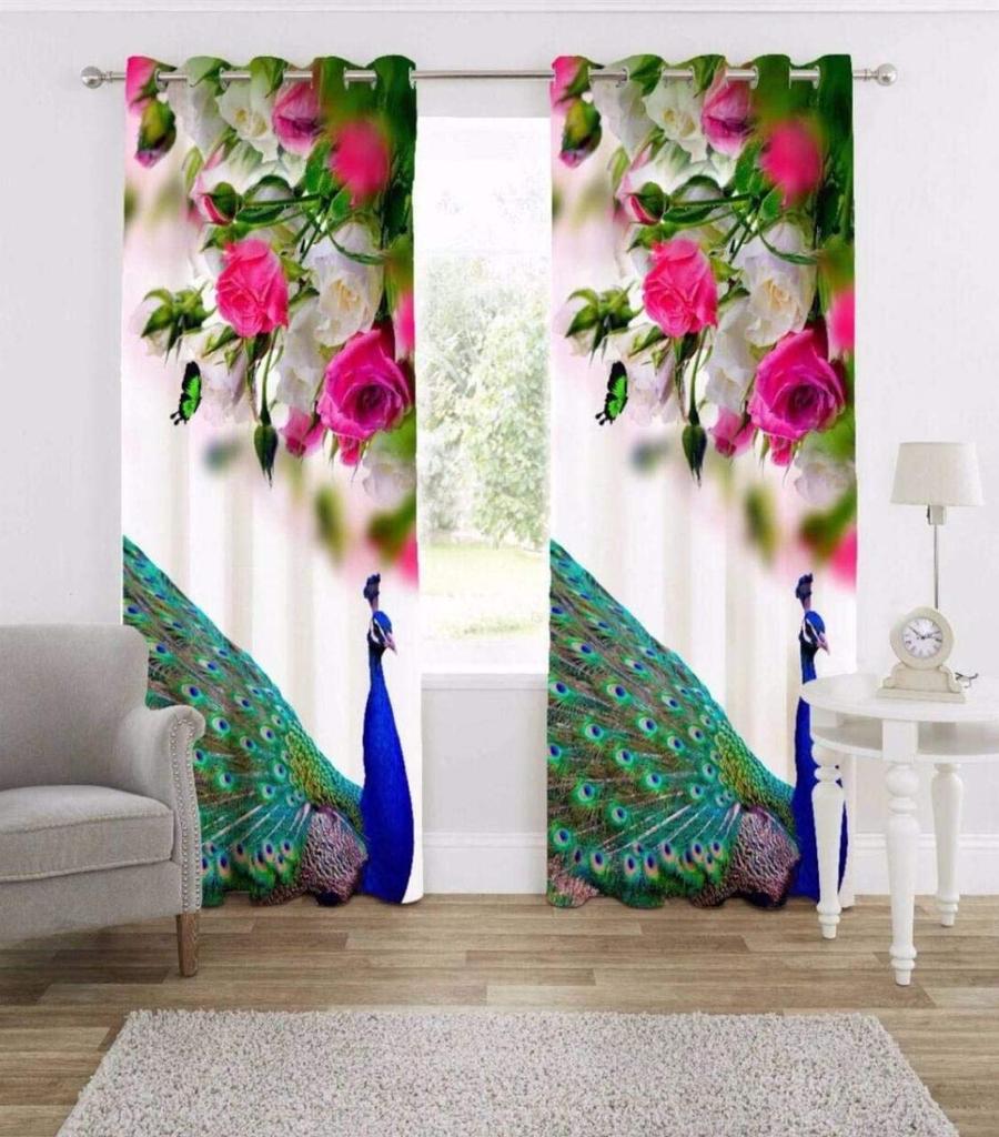 New Polyester Fabric Curtains Printing Pink Peacock Design Curtains for Living Room Bedroom Pastoral CURTAIN Home Decor Custom