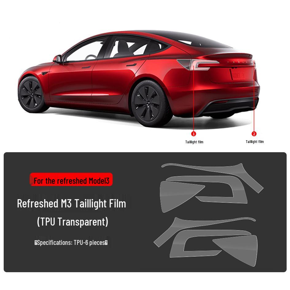 Tesla Model 3/Y TPU Anti-Mud Smoked Film: Headlight, Taillight, Center Pillar, Door Handle Protection.