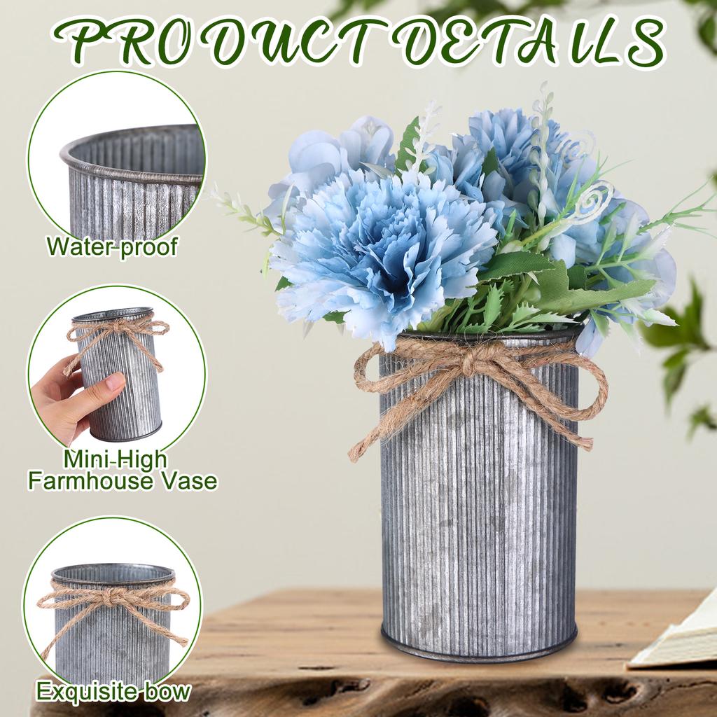 16 Pcs High Farmhouse Vase Decor 4.33" Metal Flower Vases Iron Rustic Vases With Twine Small Vases Bulk Centerpieces Vases For T