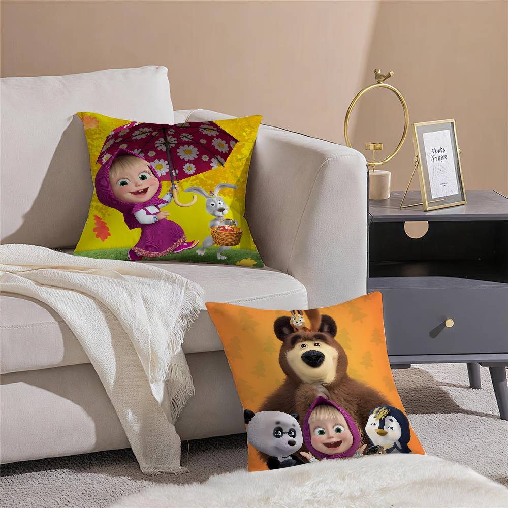 Cute Cartoon M-Masha And Bears-S Pillow Case Comfort Sofa Bed Silky Elegant Invisible Zipper Decorative Cushion Cover