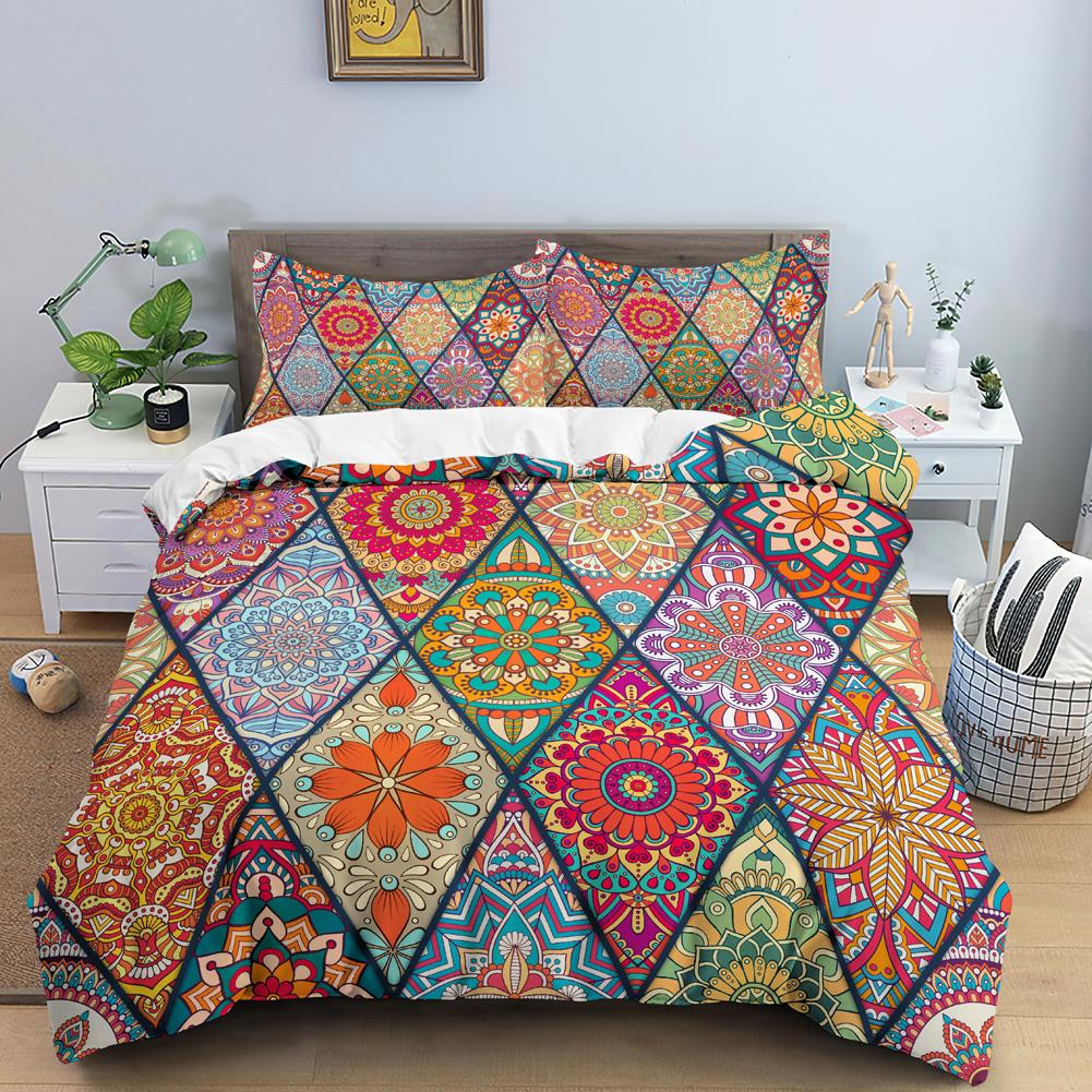 Geometric Mandala King Queen Duvet Cover Boho Ethnic Style Bedding Set For Teens Adults Mediterranean Soft Polyester Quilt Cover