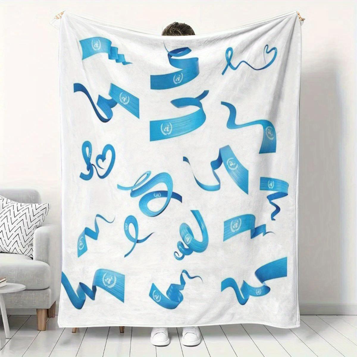 

Personalized White Ribbon Pattern Blanket - Soft Polyester, Four Seasons Comfortable Cover for Sofa Bed, Office, Travel and Gift 130X150cm