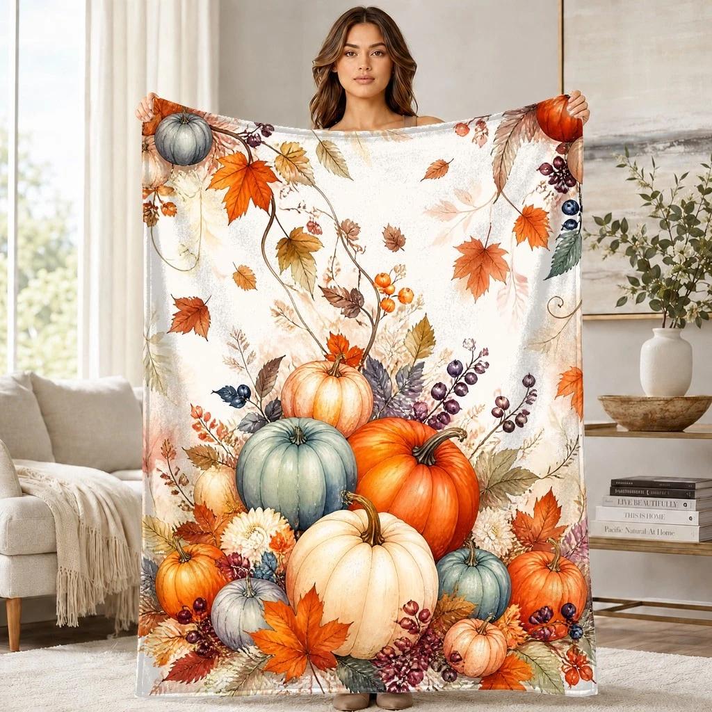 Autumn Pumpkin Harvest Coral Fleece Blanket