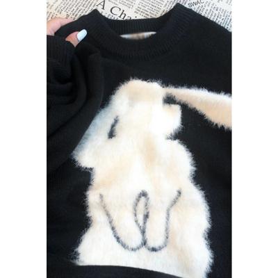 Autumn Winter Women Retro Cartoon Cartoon Rabbit Knitted Sweater Oversize Jumper Thick Sweater Pullover Sweater Y2K
