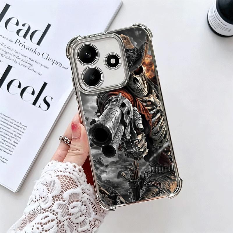 Reaper Skull Skeleton Gun Soft Phone Case For Xiaomi Redmi Note 14 15 Pro Plus 13 12 11S 11T 5G 10 9S 9 Plating Anti-Fall Fundas