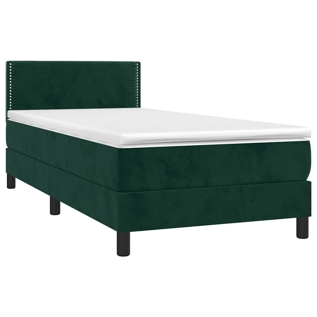 Box Spring Bed with Mattress & LED Dark Green 80x200 cm Velvet