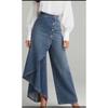 Women S High Waist Wide Leg Denim Look Buttoned Casual Pants