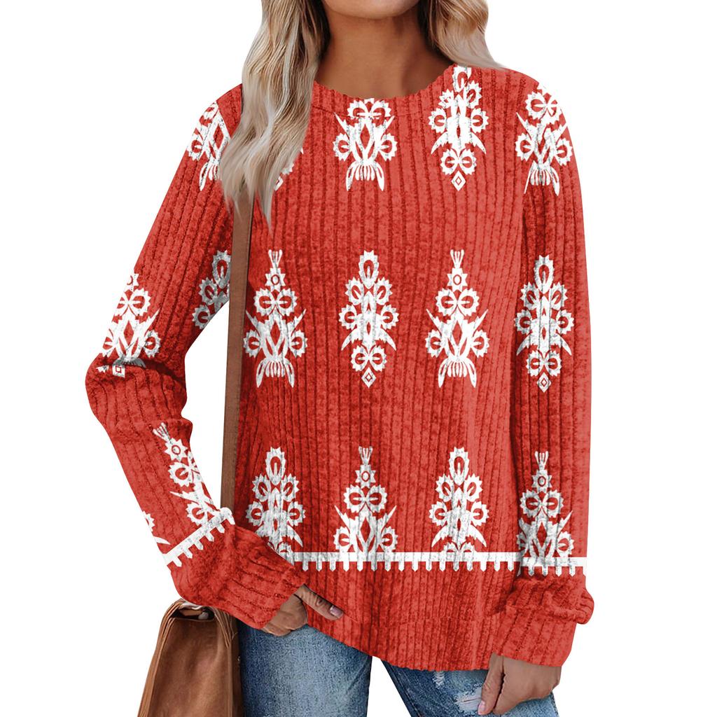 Women's Printed Lightweight Brushed-Cotton Round Neck Top