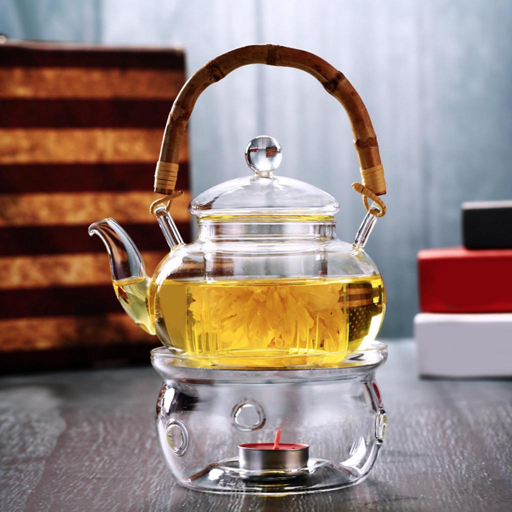 Glass Tea Pot Carafe Tea Kettle with Infuser Wood Handle Water Pitcher for Loose Leaf Beverage Milk Juice
