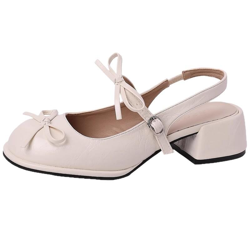 Casual Mary Jane shoes women's summer fashion patent leather square head bow small leather shoes shallow mouth thick high heel single shoes