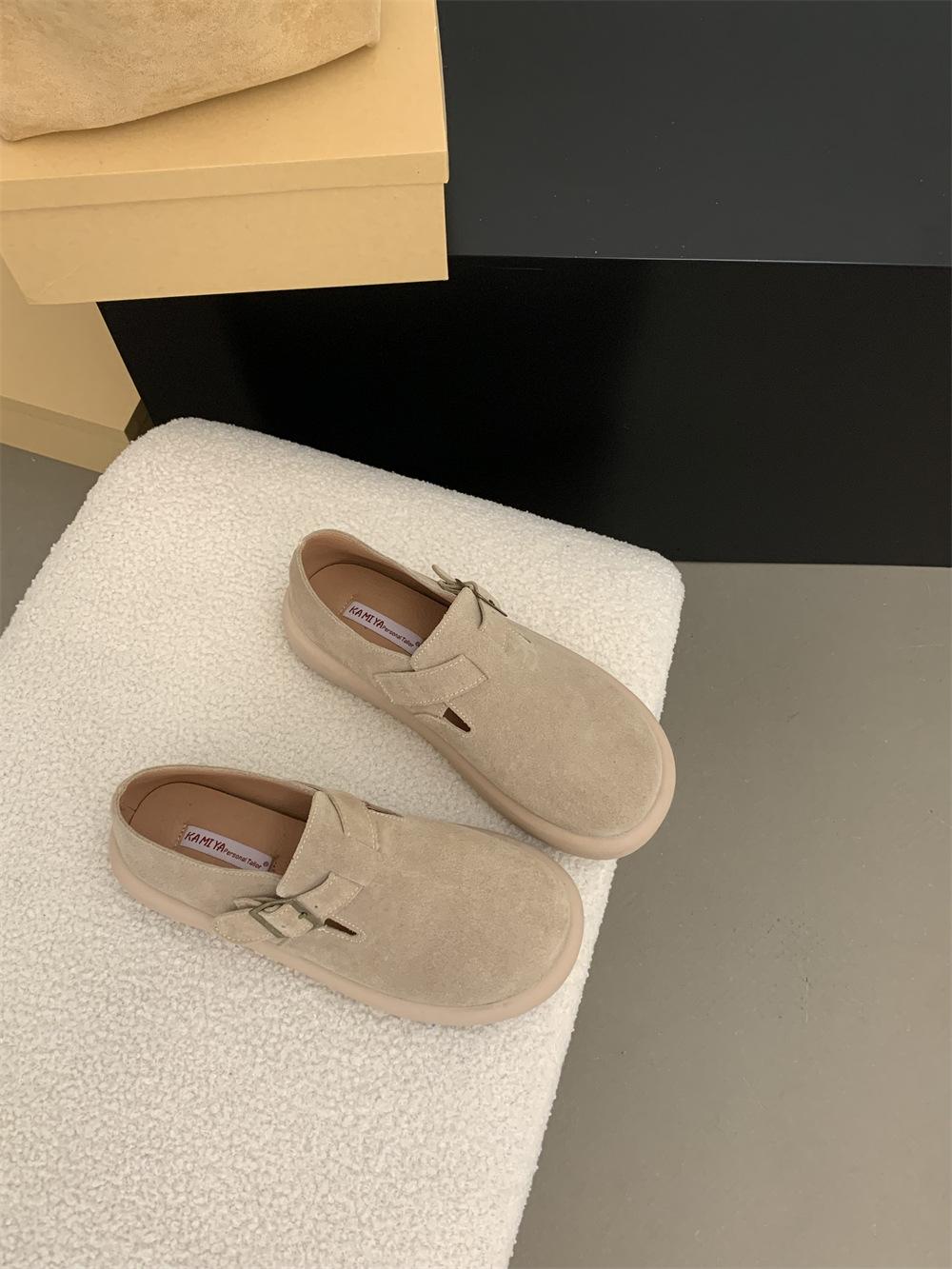 

2024 Autumn New Thick Sole Retro Frosted Women s Shoes Fashion Casual Loafer Single Shoes 35 абрикосовый