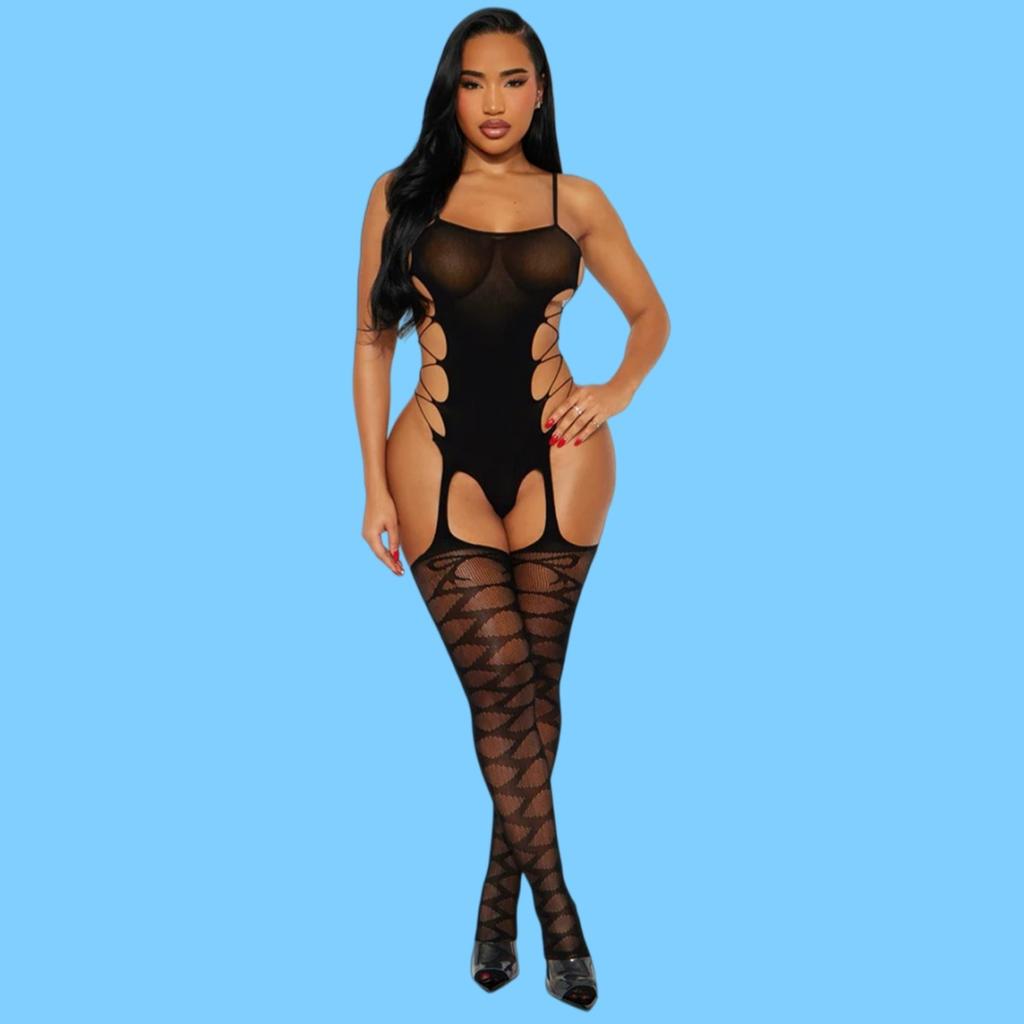 Erotic Open Crotch Bodystocking Lingerie Black Women Bodysuit Sexy Porn Sleeveless Underwear Lenceria Sexual Mujer Crotchless U1