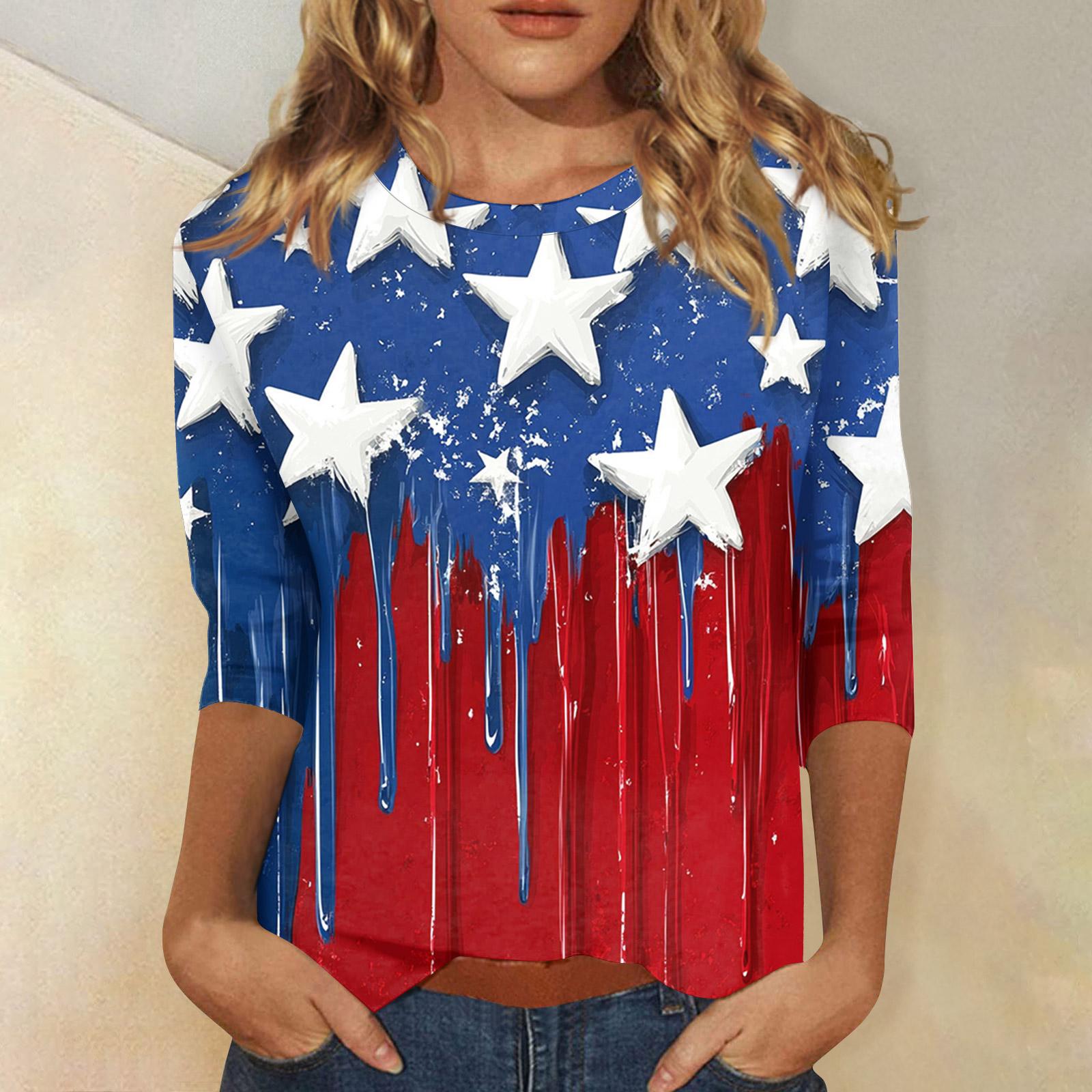 

Женские топы Рубашка с рукавом три четверти Круглый вырез Свободная повседневная рубашка Футболка с принтом XXXL киноварь