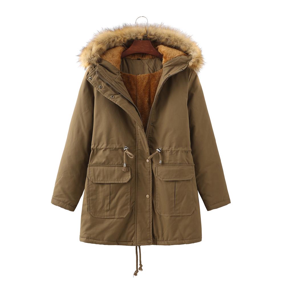 Women's Fleece-Lined Plus Size Hooded Cotton Jacket for Autumn/Winter