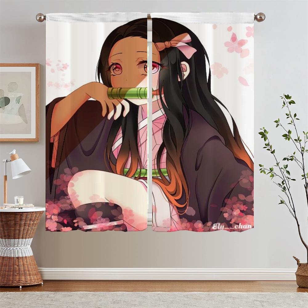 Lace Curtains On Offer Free Shipping Nezuko Kamado Cabinets for Living Room Decoration Blackout Beaded Curtain Tiebacks Blind