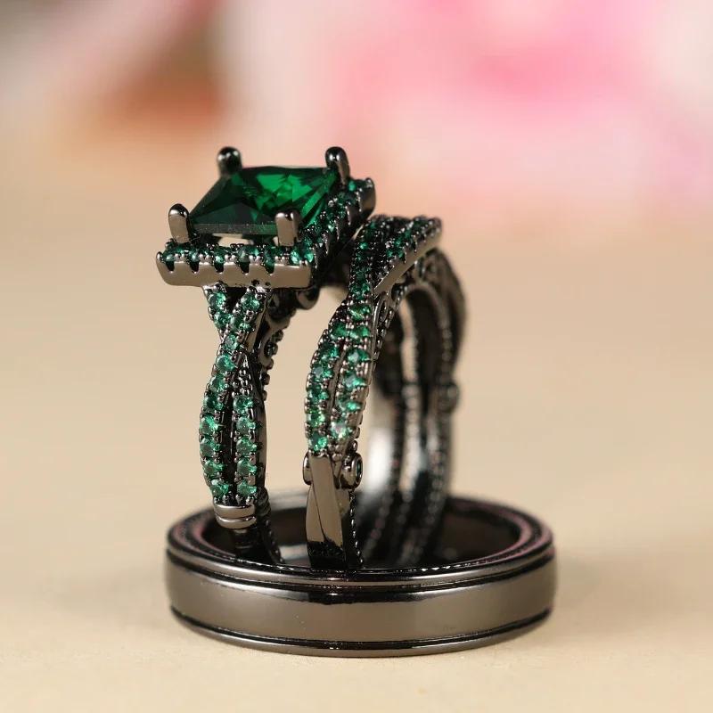 Charm Couple Rings Men Stainless Steel  Rhinestones Zircon Women Wedding Band  Set Valentine Day Jewelry