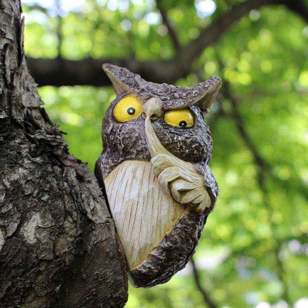 Resin Owl Tree Hanging Simulated Miniature Figurine Sculpture Animal Ornaments Statue Gift