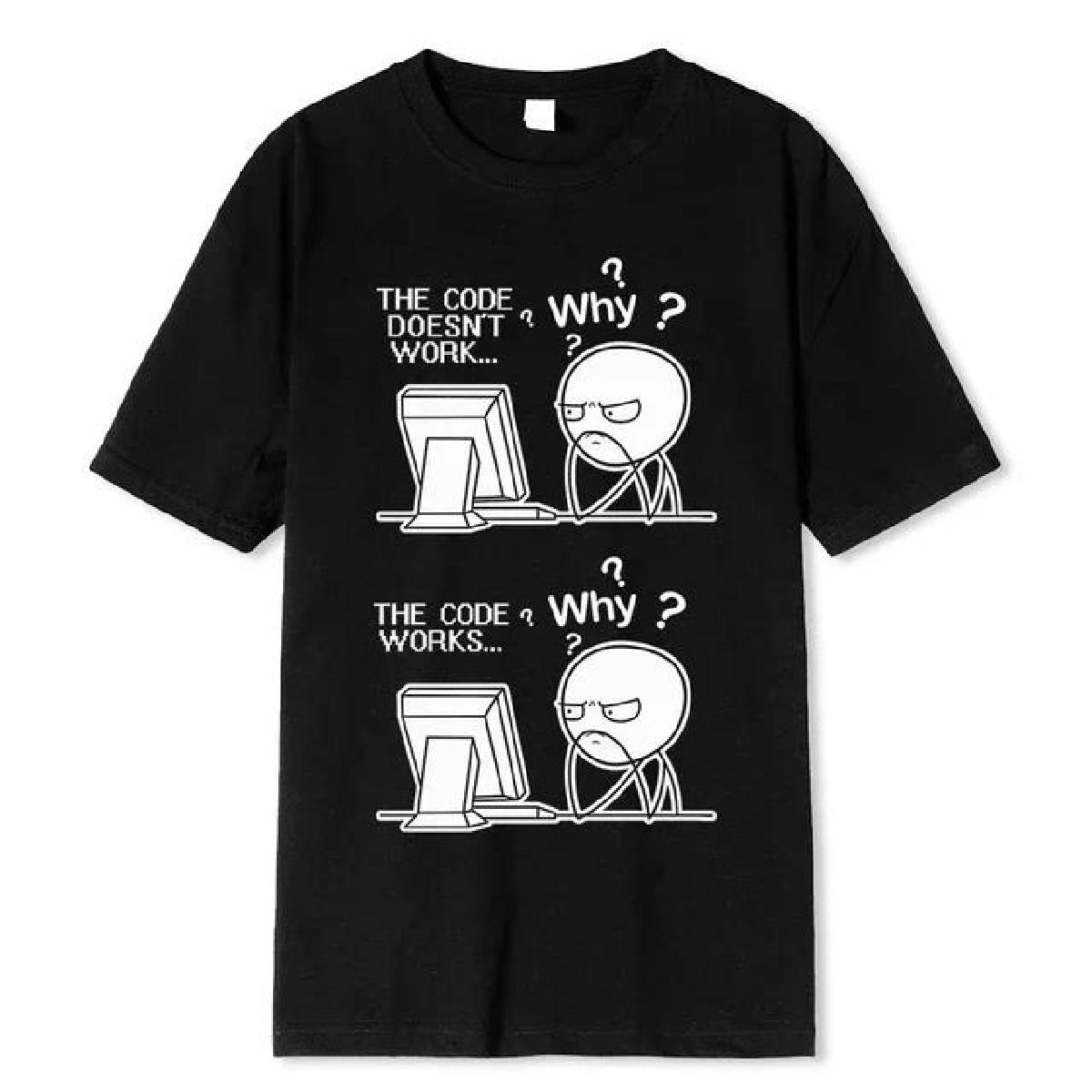 

Творческий Забавный Программист Код Работает Почему Повседневный Принт Футболка Camiseta Hombre Linux Операционная Система Модная Уличная Одежда для Мужчин XXXXXL чёрный