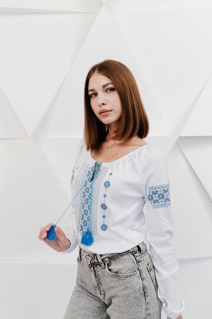Elegant Ukrainian Vyshyvanka Blouse for Women – Rich Embroidery On Smooth Interlock,  Any Season, 8607-038-22 HC