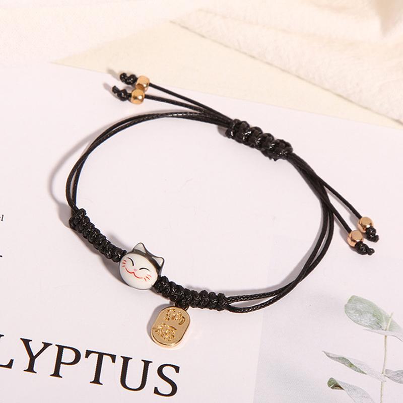 Handmade Colorful Rope Lucky Cat Bracelet For Women Girls Bangles Trendy Jewelry