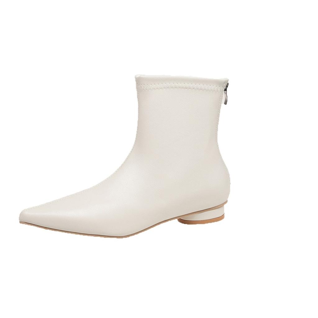 Flat short boots women's spring and autumn single boots 2025 new square head versatile short tube thin boots rear zipper thick heel Martin boots