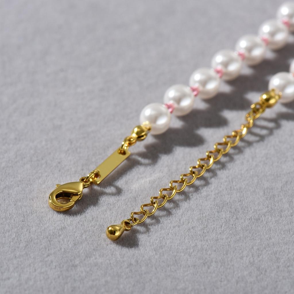 Premium Copper Plated 18K Real Gold Pendant Retro Light Luxury White Powder Size Pearl Collarbone Chain Temperament Necklace