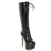 Stivali Lunghi Sexy Donna Plateau Tacchi Alti Sottili Stivali Alti al Ginocchio 2024 Inverno Stringati Rosso Nero Bianco Feticcio Scarpe da Festa Taglia Grande