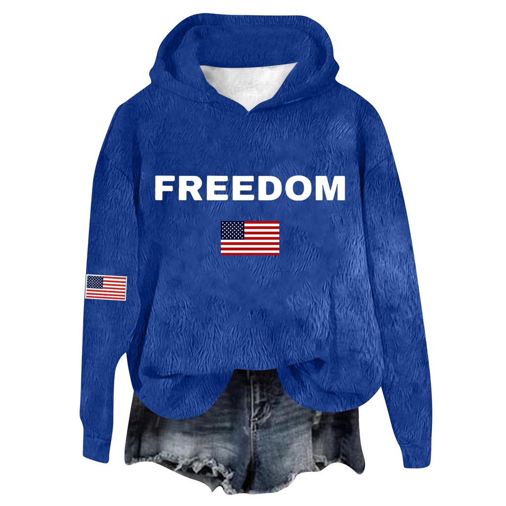 Women's Hooded Long Sleeve Printed Flannel Top Hooded Sweatshirt