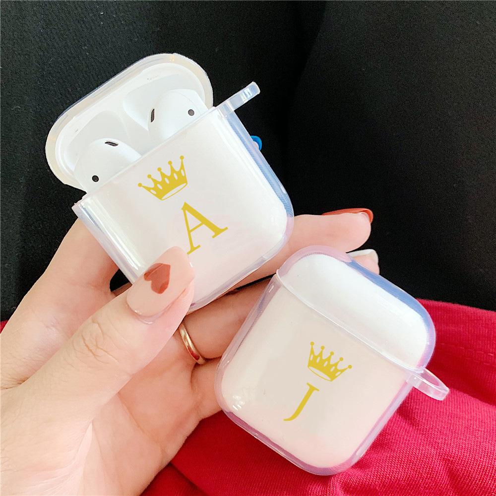 Gold Crown Alphabet Letter Earphone Case for Airpods 4th 3rd 2 Pro Shockproof Cover for Airpod 2 3 1 Protective Accessorie Shell
