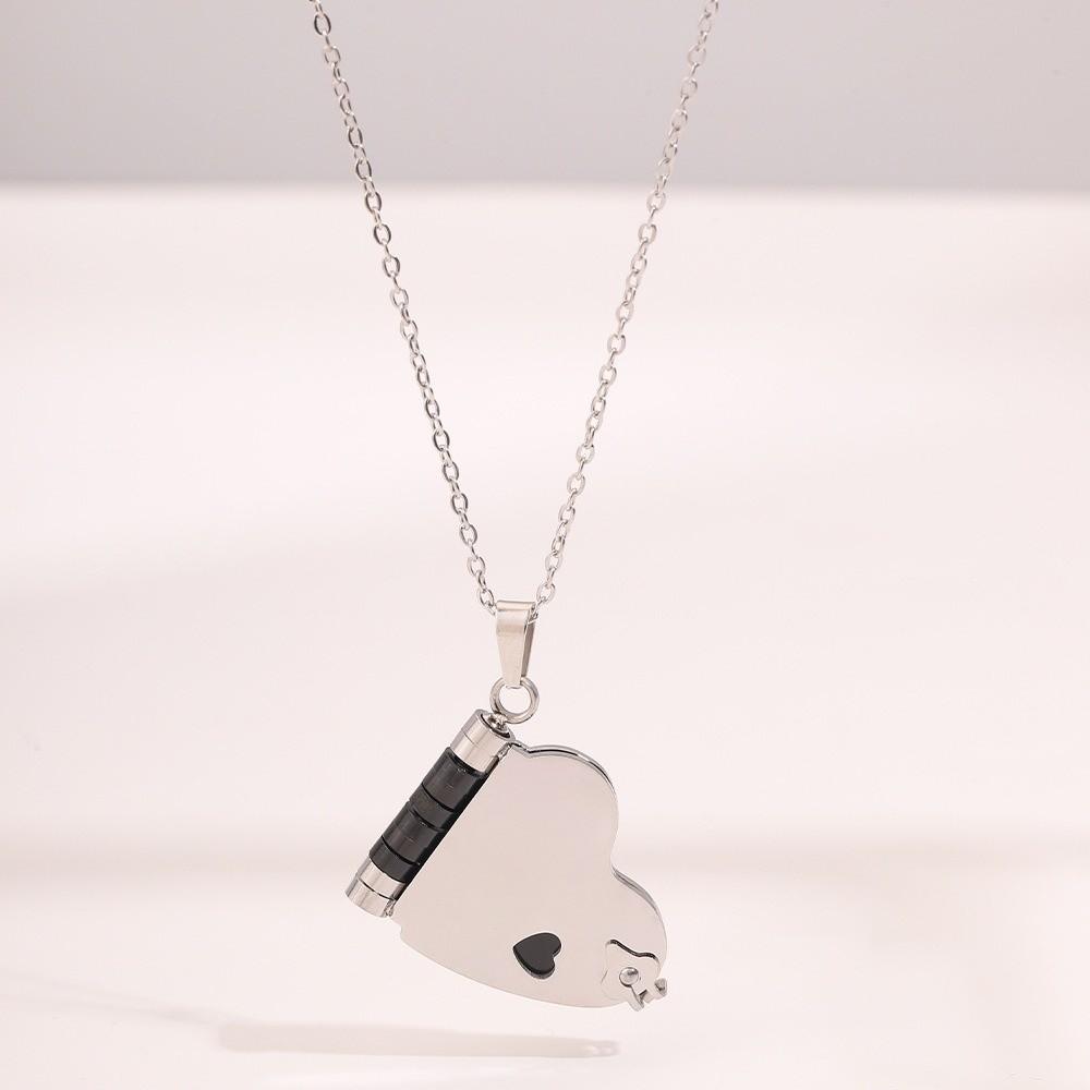 Stainless Steel Chain Women's Sweater Chain Heart Lovers Choker Book Pendant Necklace  Couple