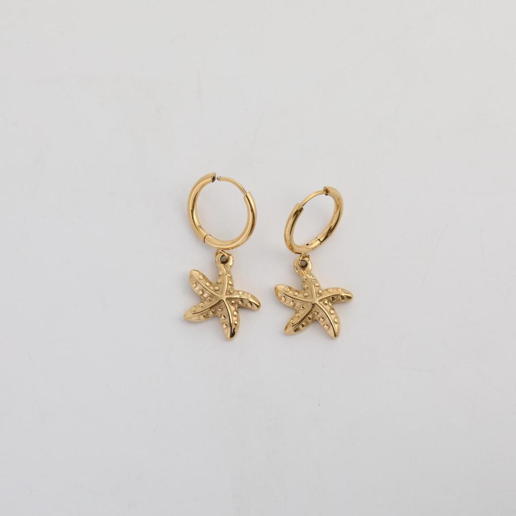 18K Marine Life Starfish & Seashell Titanium Steel Earrings for Women - Color-preserving, Fade-resistant Vacation Jewelry