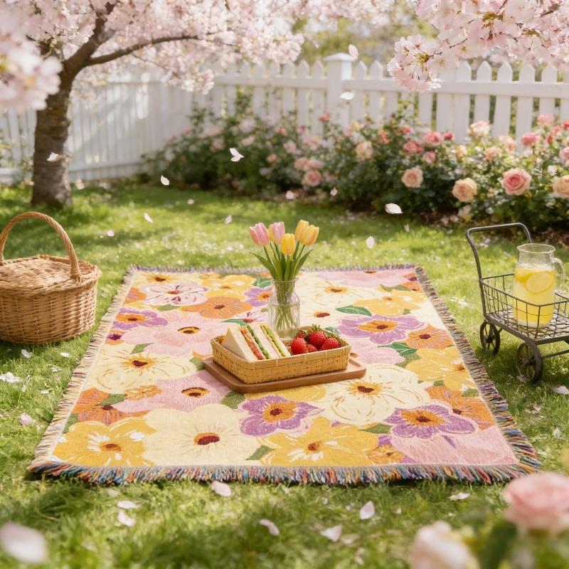 Floral Art Jacquard Thread Blanket Multifunctional Use As Outdoor Picnic Mat or Cozy Office Nap Layer Thoughtfully Designed