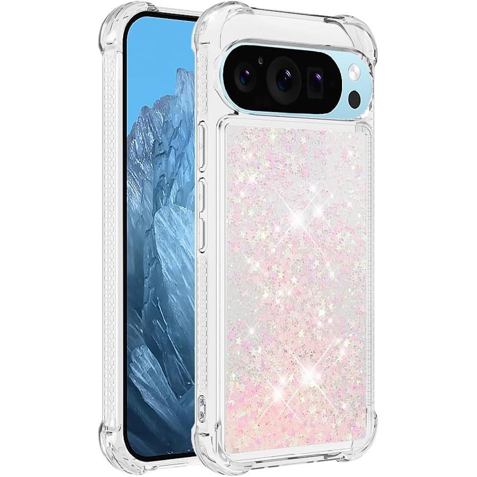 Case for Google Pixel 9/Google Pixel 9 Pro, Glitter TPU Cover Clear Flowing Quicksand with Anti-Fall Bumper Corner Shockproof Girly Case for Google
