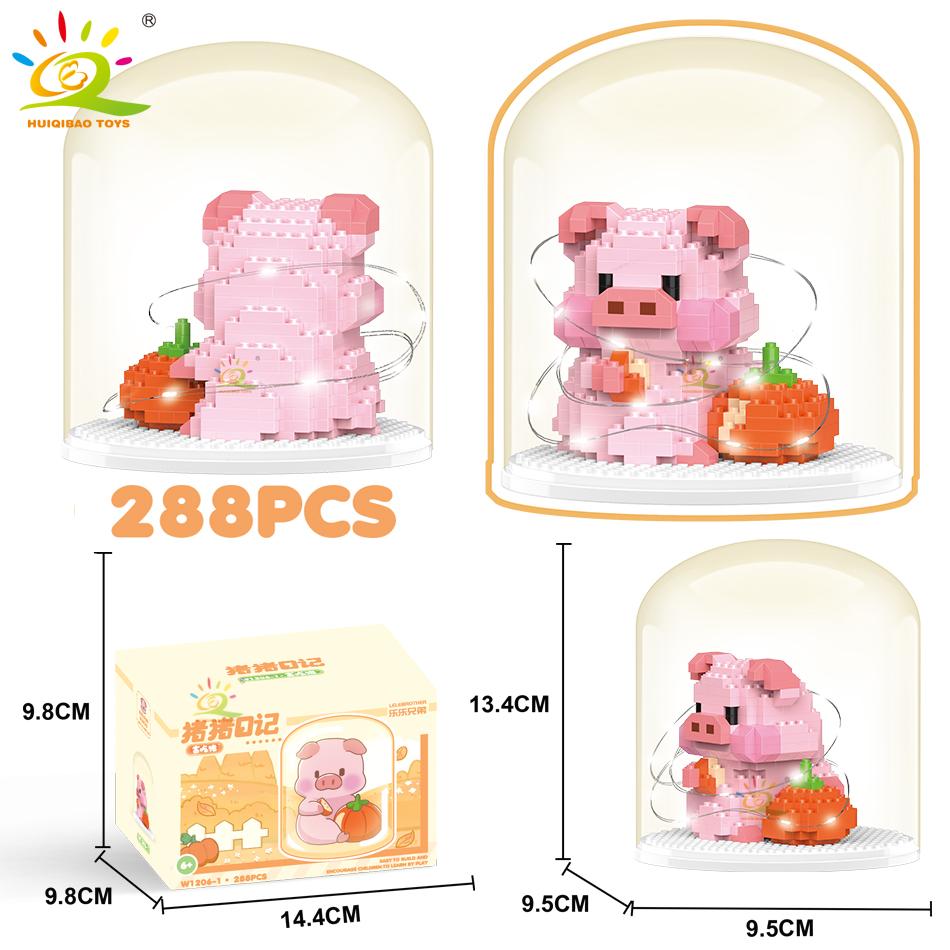 Non-Toxic Mini Cute Pig Micro Building Blocks 3D Diamond Model Animals Bricks Diy City Construction Toys For Children Kids Gift