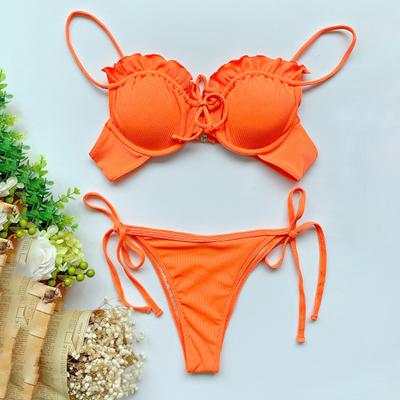 2 Teile/satz Bademode Set Gepolsterte Draht Spaghetti Strap Rüschen Bikini Strand